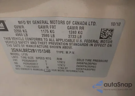 2011 Chevrolet Equinox Ls z USA, uszkodzony, nr VIN 2GNALBEC2B1151348